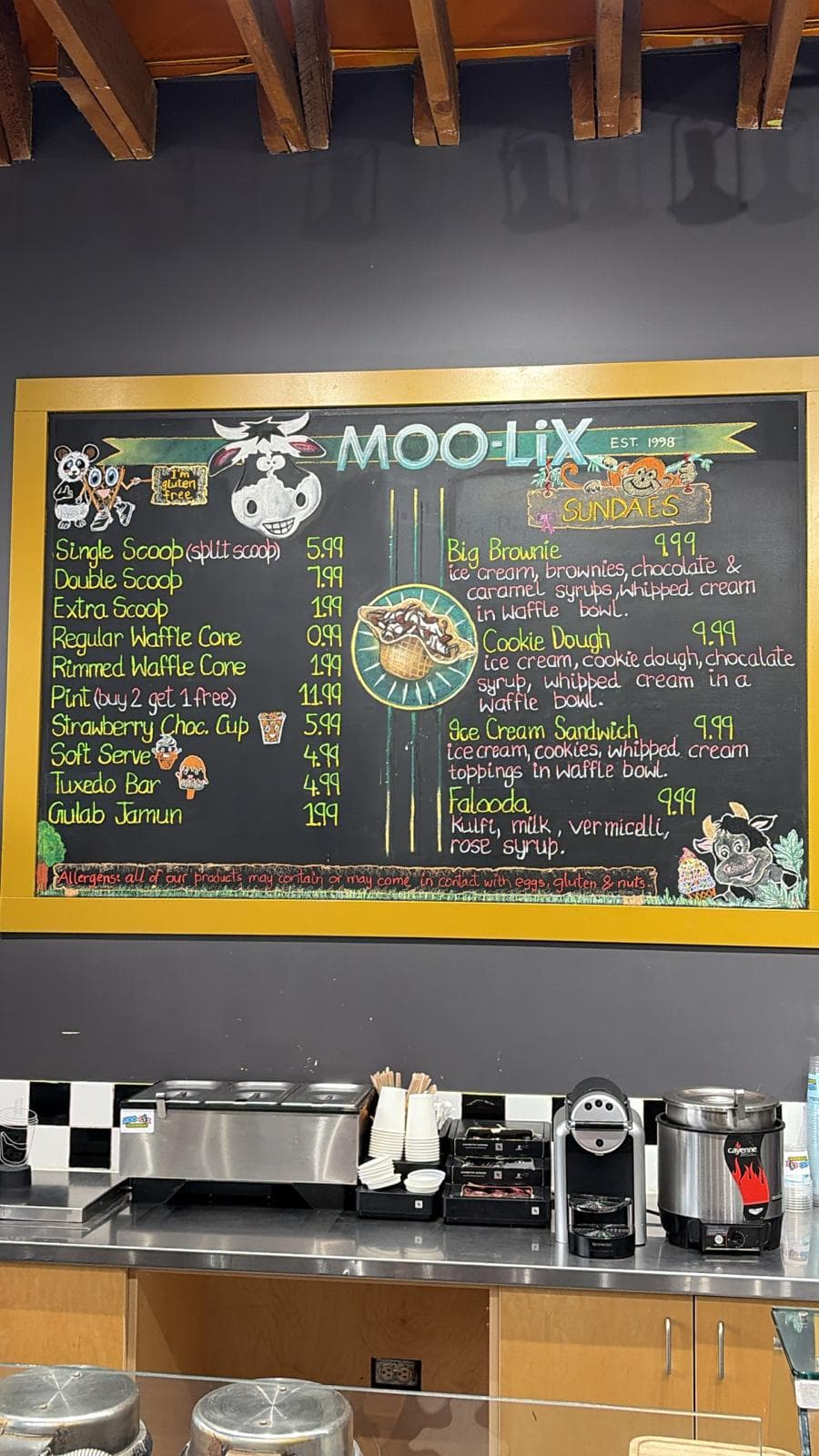 Ice cream price board